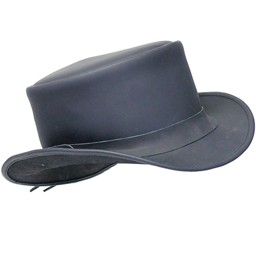 Plain Black Leather Biker Tophat #H92360K