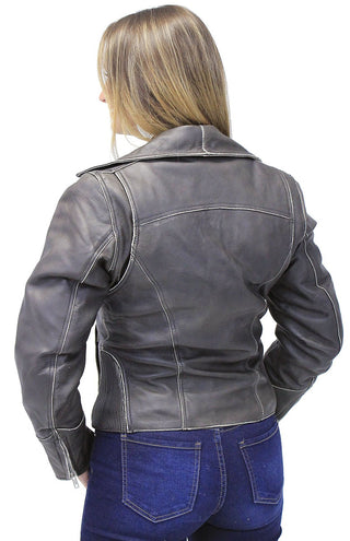 Vintage Leather Motorcycle Jacket for Women #LA4040ZRDN (S-3X)