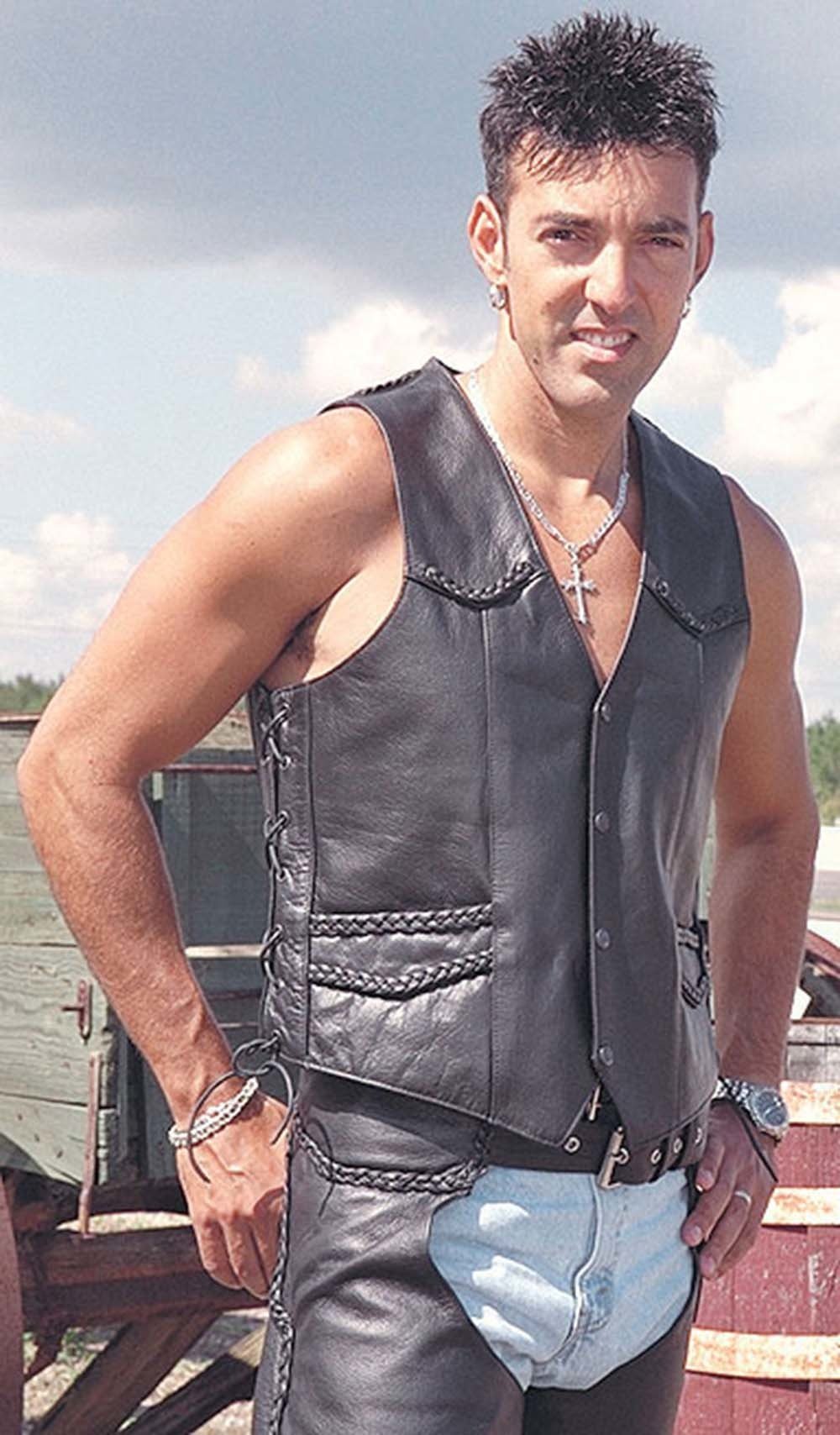 Braid Trim Black Side Lace Men's Leather Vest #VM101BK (XL-4X)