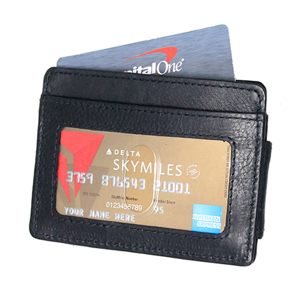 Compact Magnetic Black Leather Money Clip #W910MCK