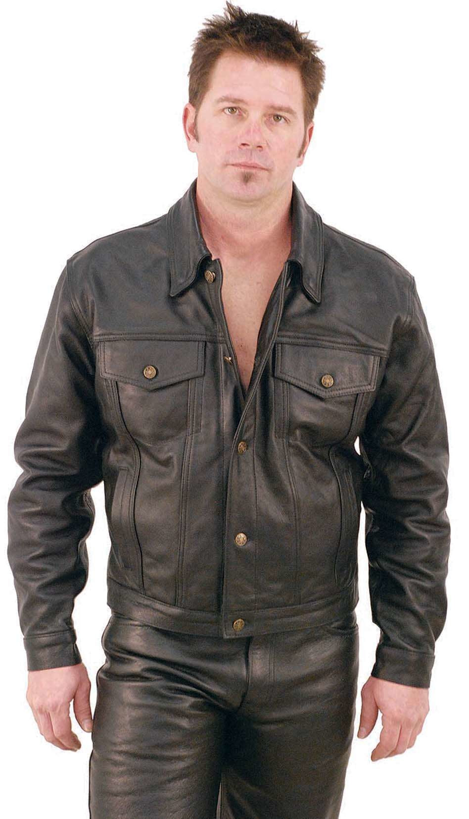 Denim Style Black Leather Jacket #M1411