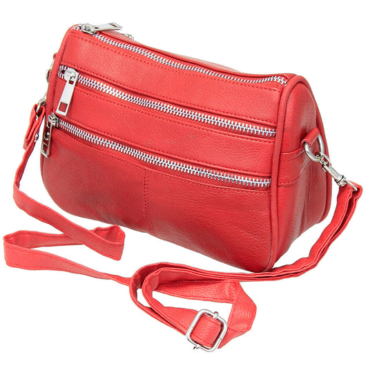 Red Leather Cross Body Zipper Purse #P92RED