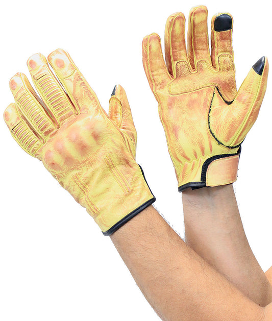 Bright Vintage Yellow Motorcycle Gloves #G8177KNY