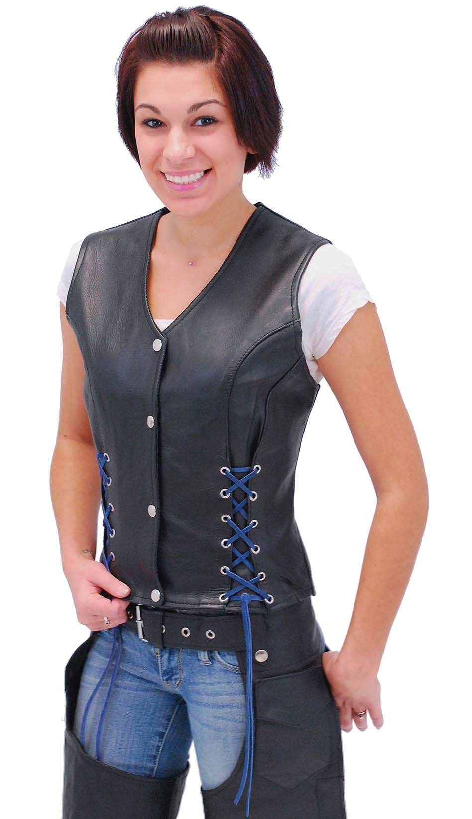 Black Leather Vest w/Custom Color Corset Lacing #VL2687LLK