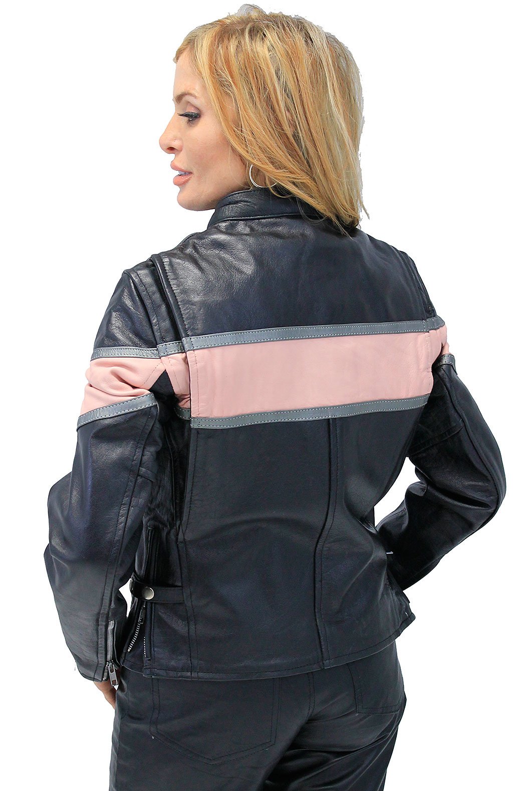 Classic Scooter Leather Jacket w/Wide Pink Leather Stripe #L55722ZP (XS-M)