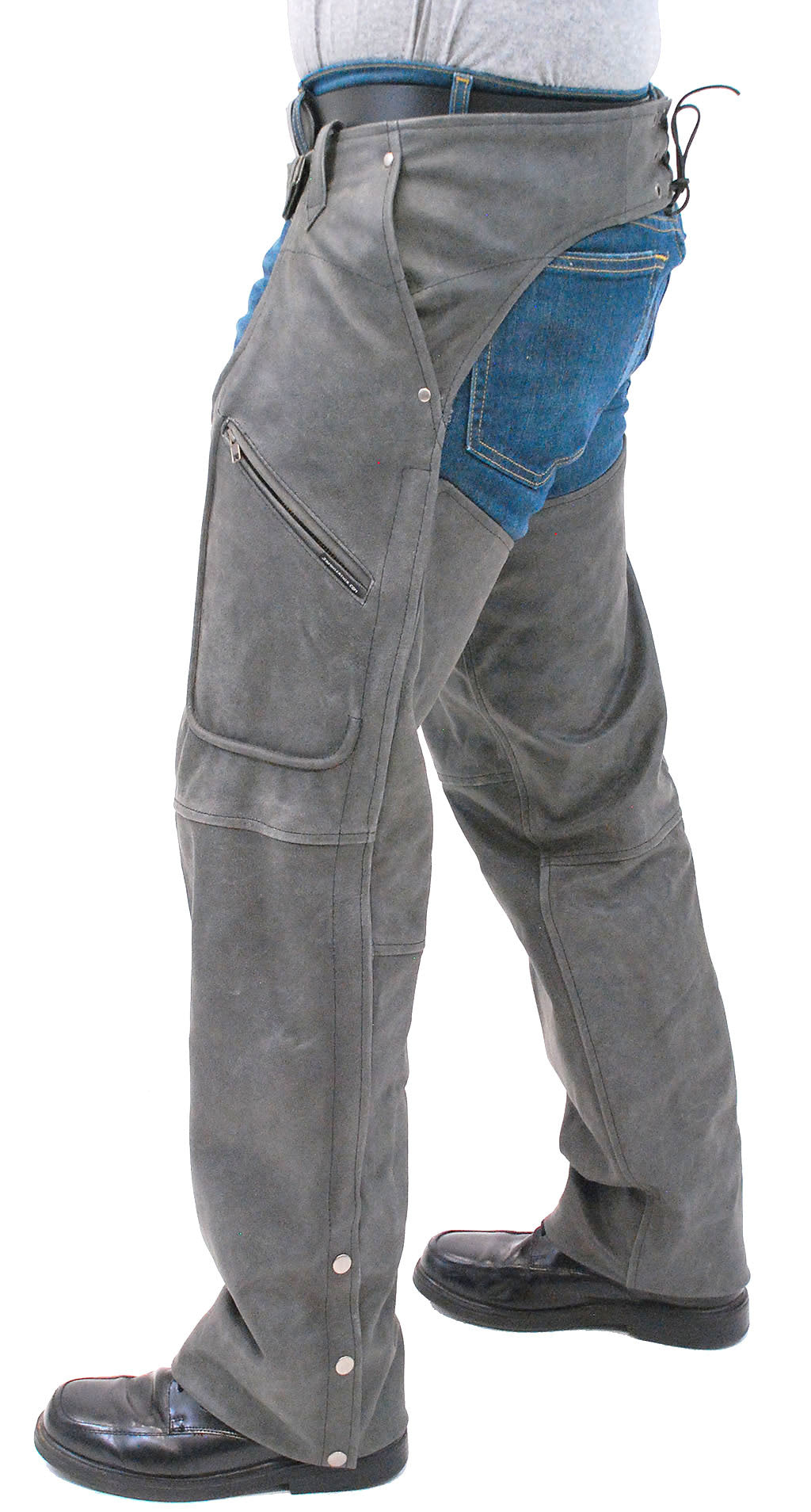 Cobblestone Gray Leather Motorcycle Chaps w/Pockets #C706GY (S-3X)