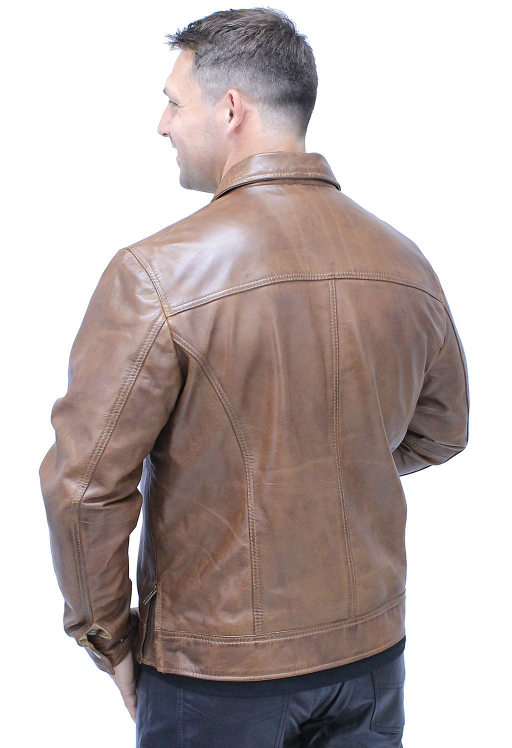 1950's Brown Distressed Leather Jacket w/CC Pockets #MA1957GN