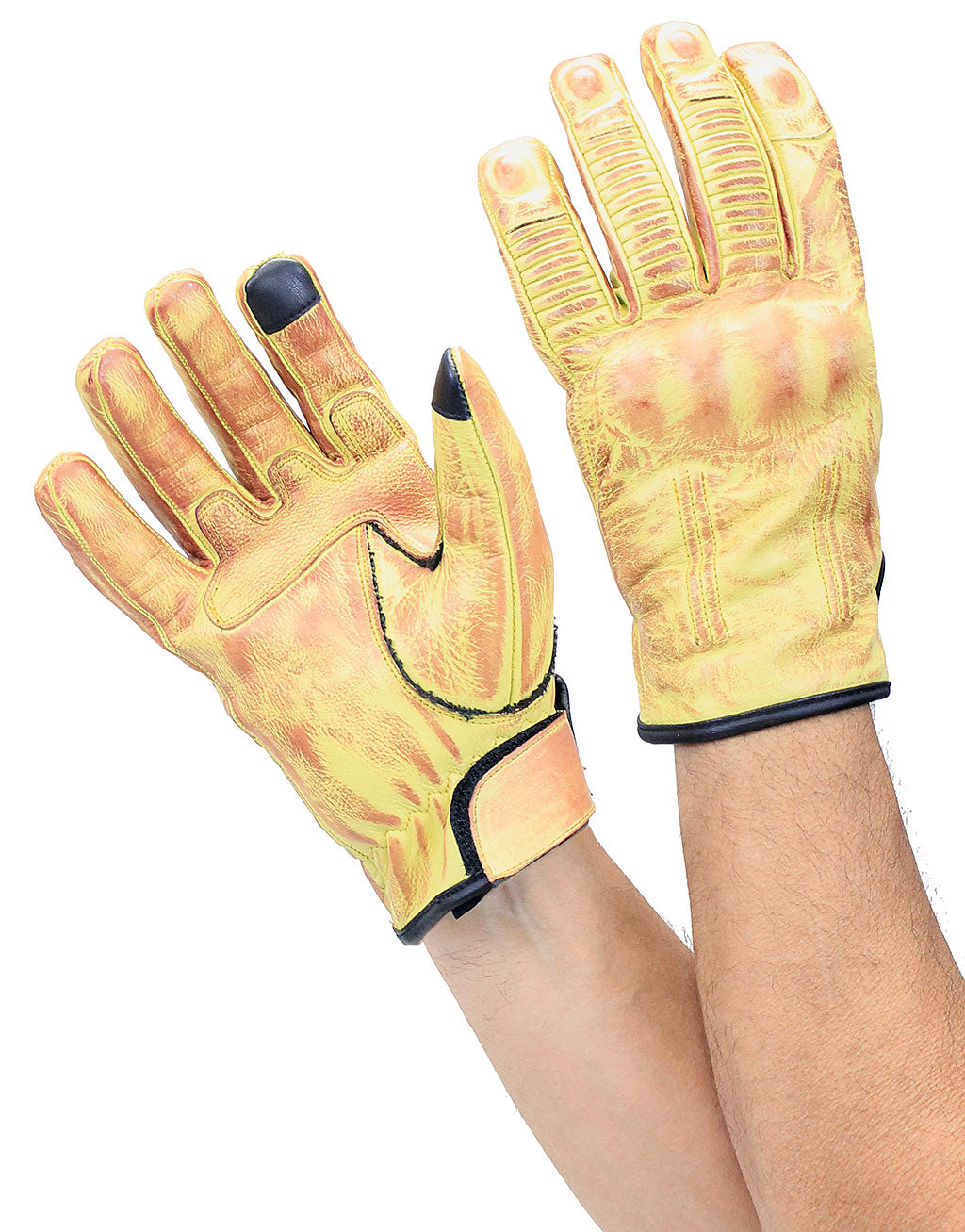 Bright Vintage Yellow Motorcycle Gloves #G8177KNY