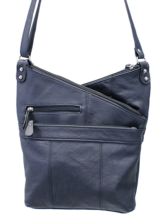 Slanted Top Large Leather Cross Body Black Purse #P0010K