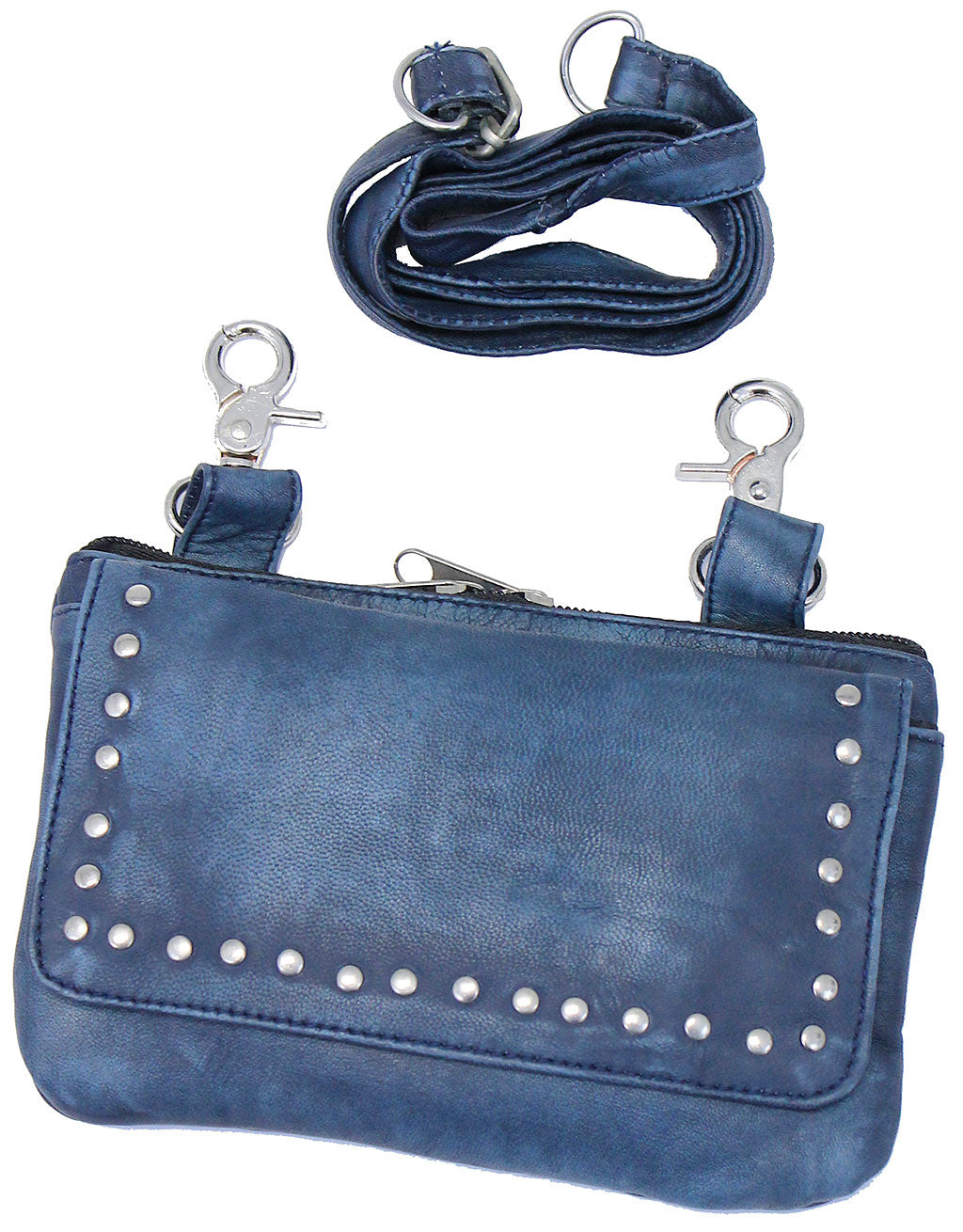 Blue Lambskin Stud Trim Leather Hip Klip Bag #PKK9704RU