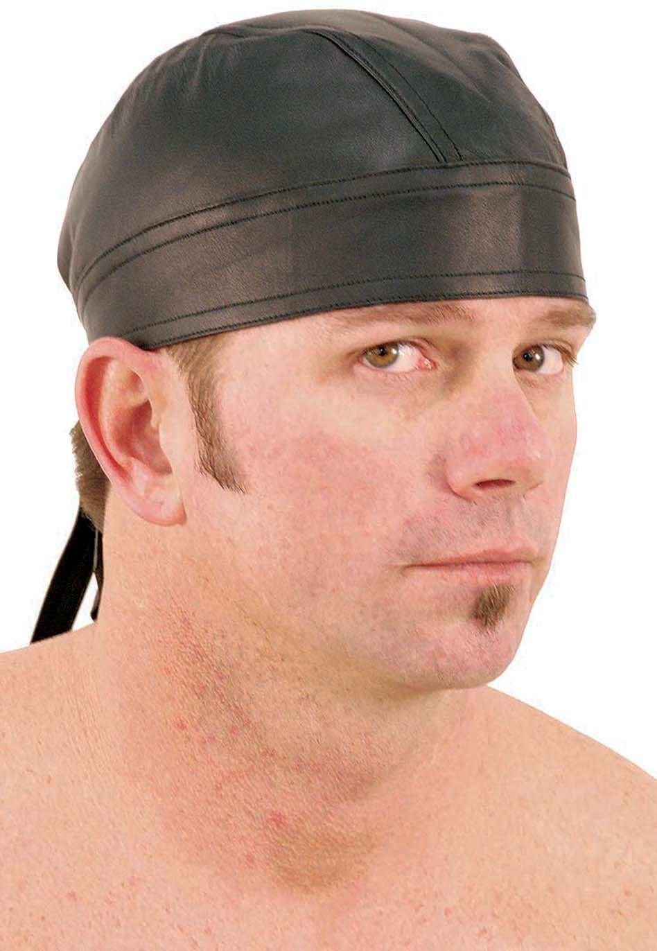 Black Leather Bandana Skullcap #BAND1