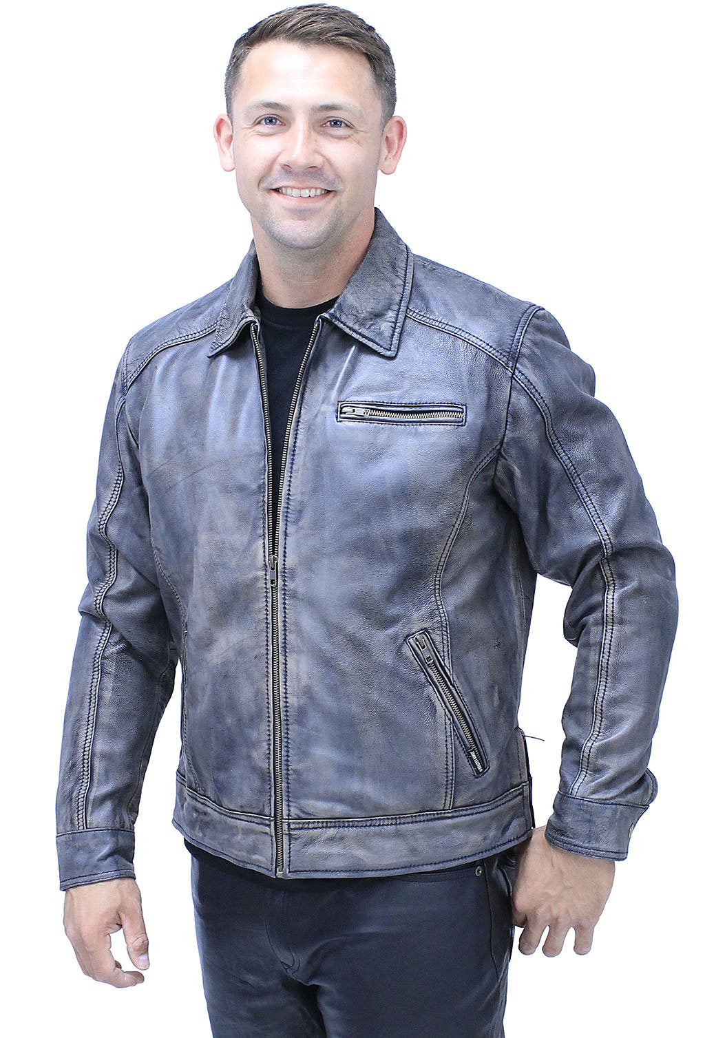 1950's Distressed Black Leather Jacket w/CC Pockets #MA1958GK