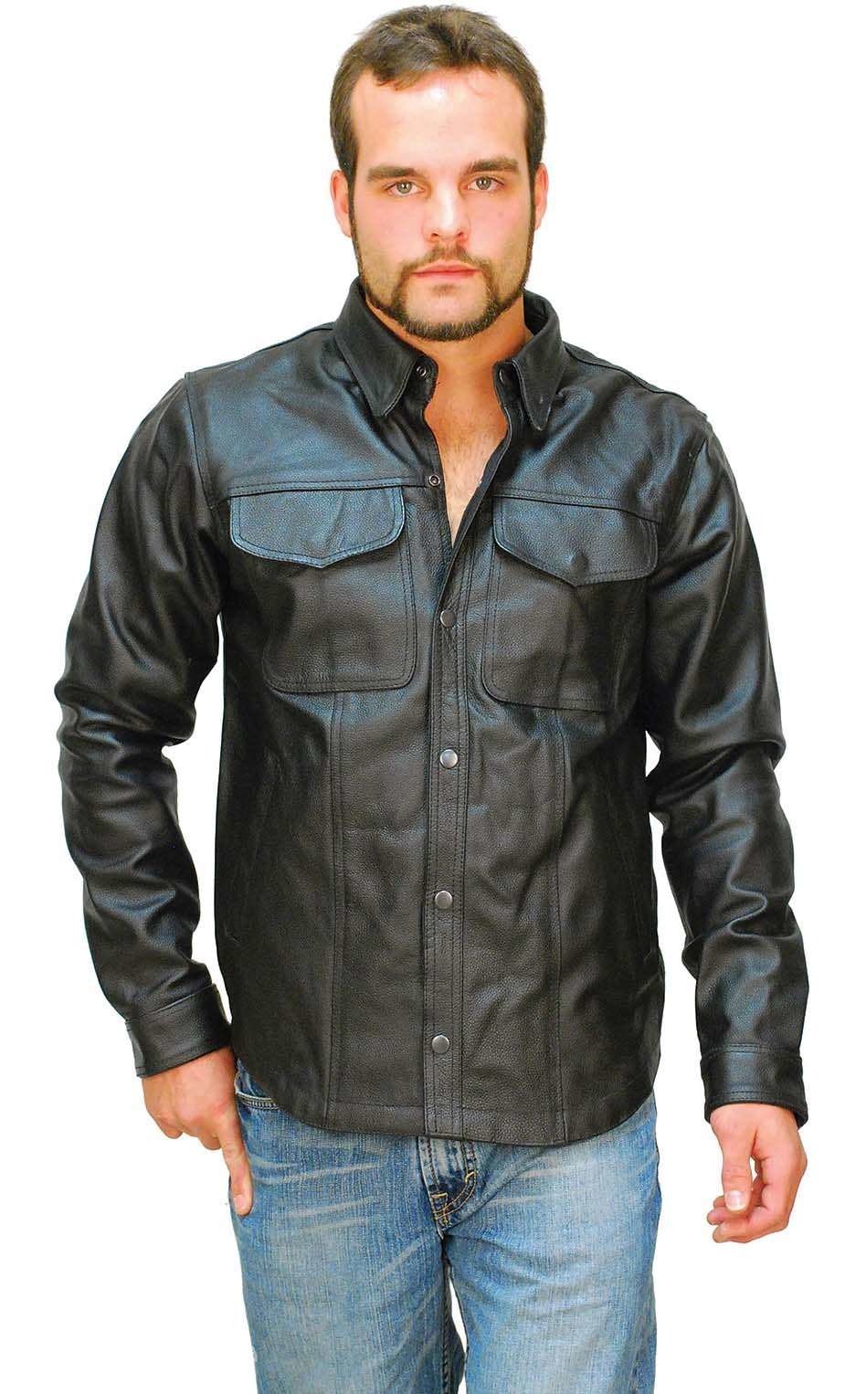 Heavy Snap Up Biker Leather Shirt - Special #MS778SP (S-5X)