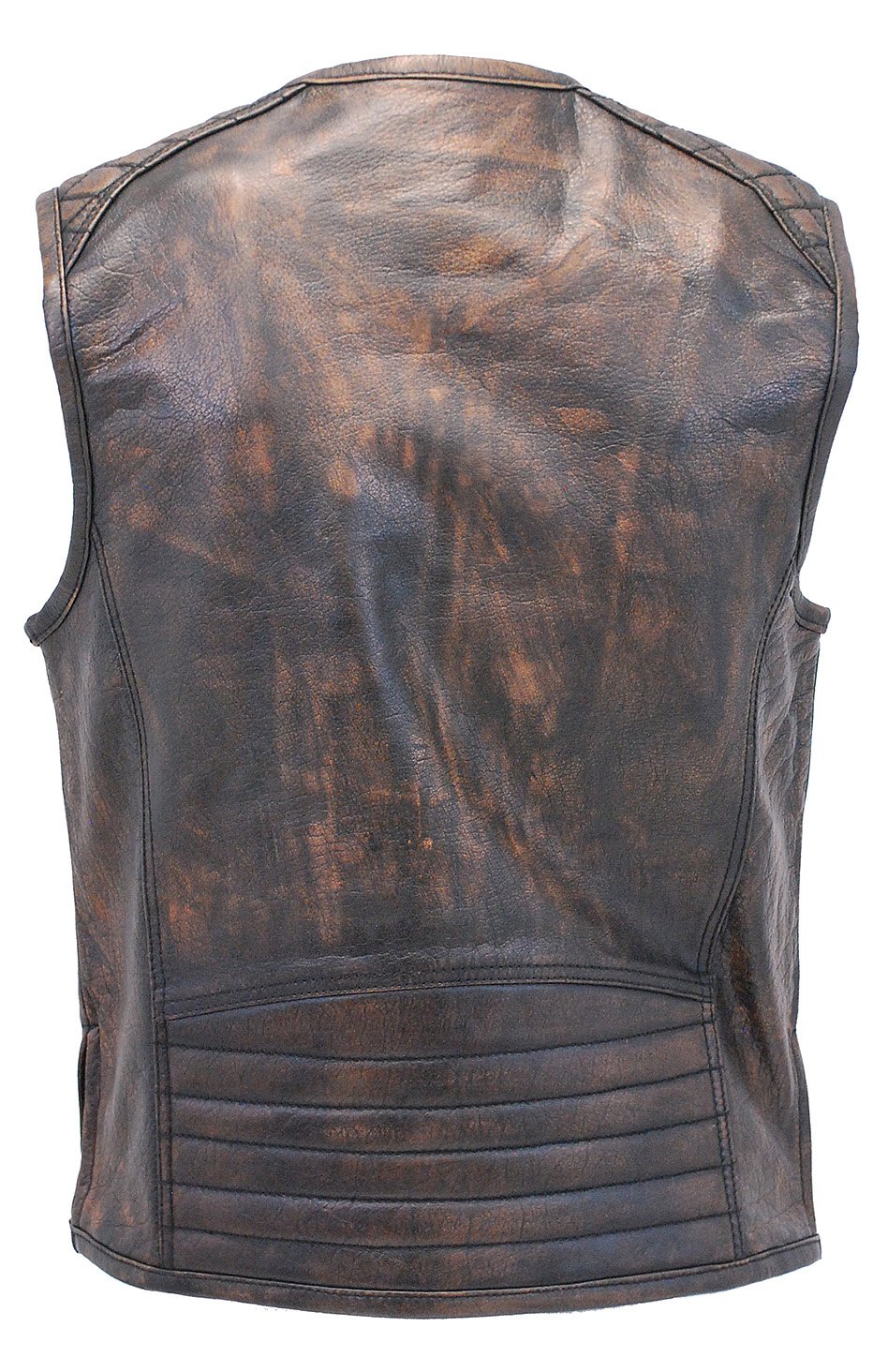 Men's Vintage Brown Quilt Leather Concealed Pocket Vest #VMA6714QGN