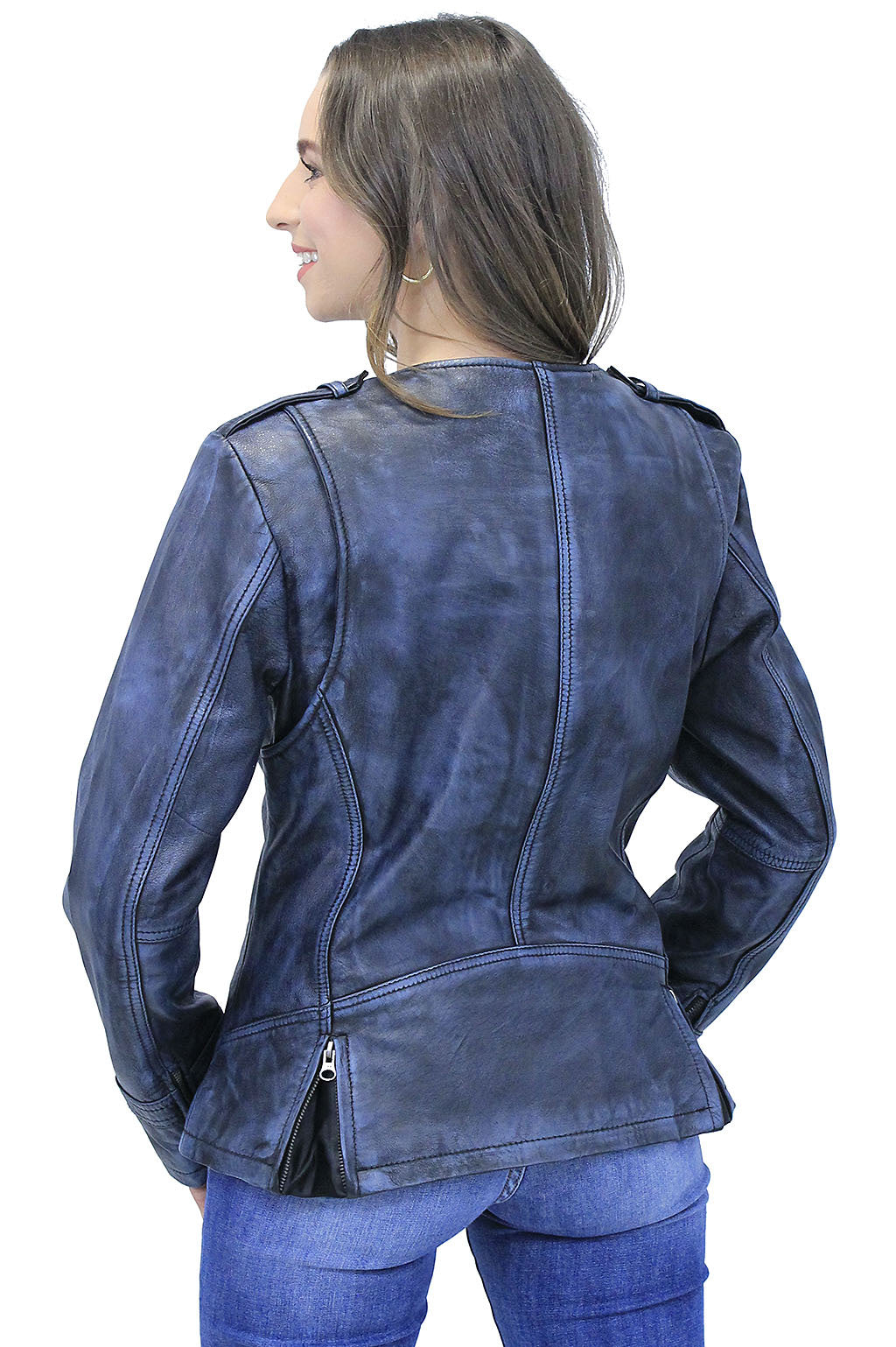 Women's Blue Beauty Leather Jacket CC Pocket #LA60624GU