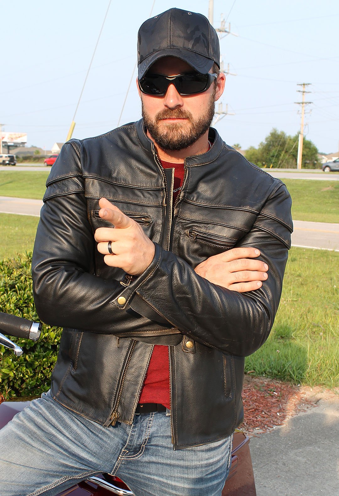 Dark Vintage Brown Leather Vented Motorcycle Jacket w/Concealed Pockets #MA6037VZN