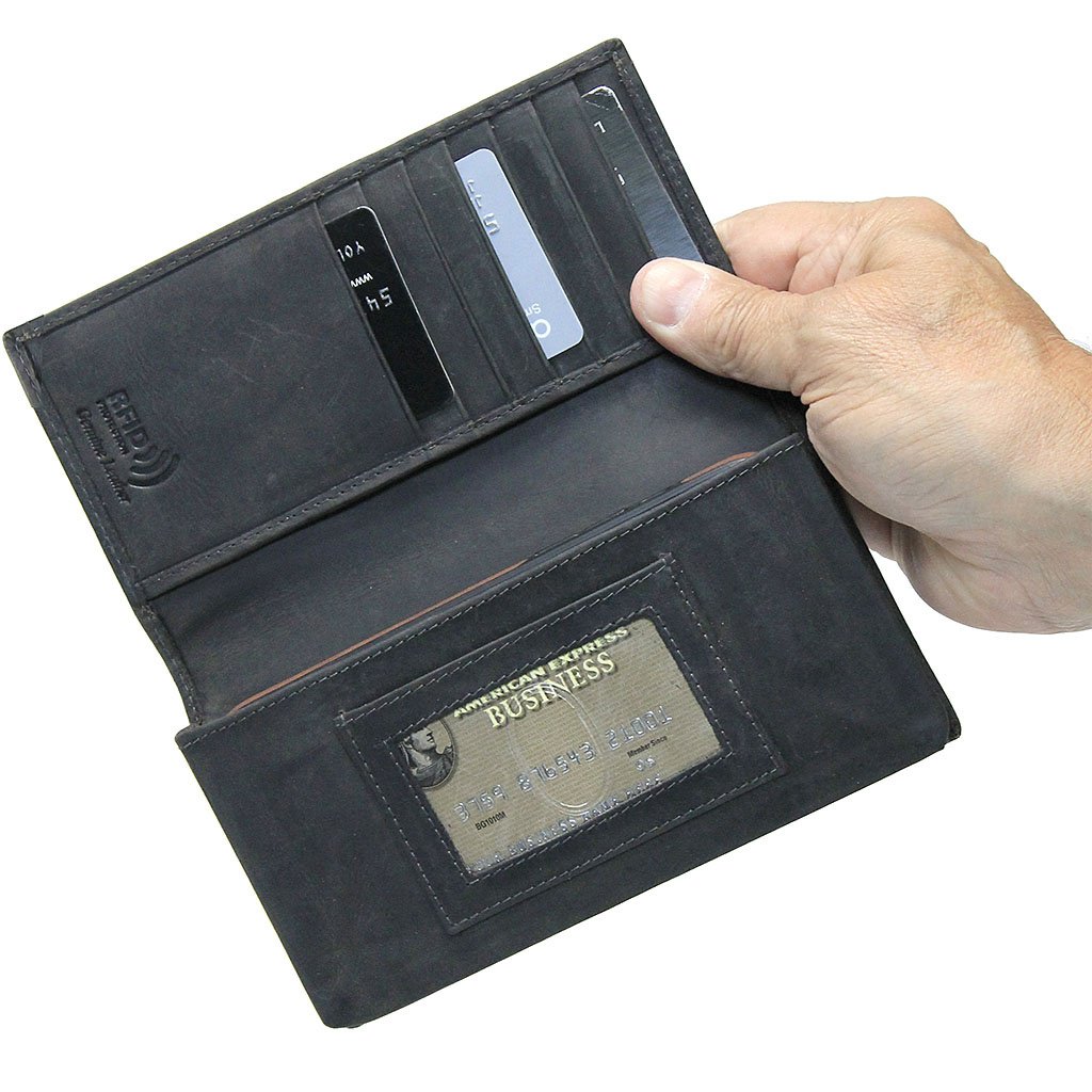 Charcoal Vintage Long Leather RFID Wallet Checkbook #W513520KID