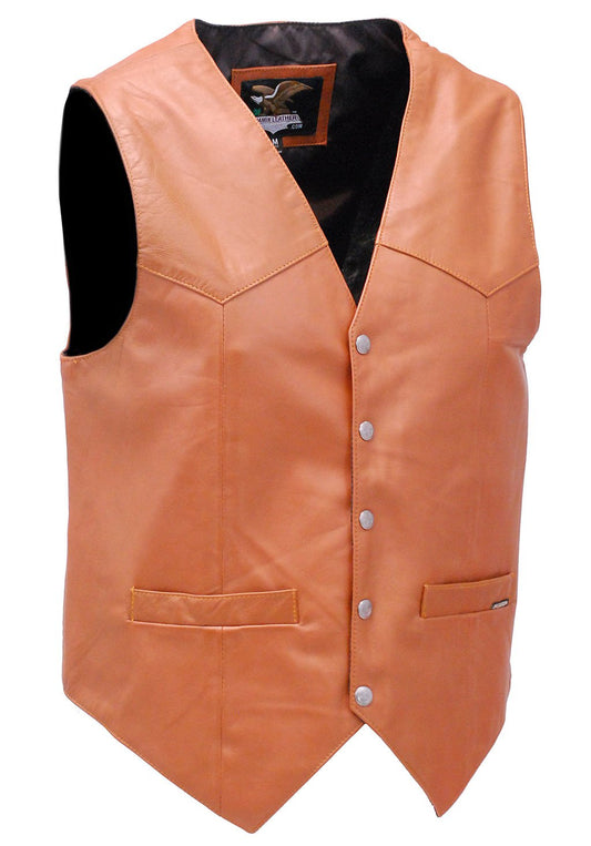 Light Brown Vintage Waxy Lambskin Leather Vest #VM5081WN