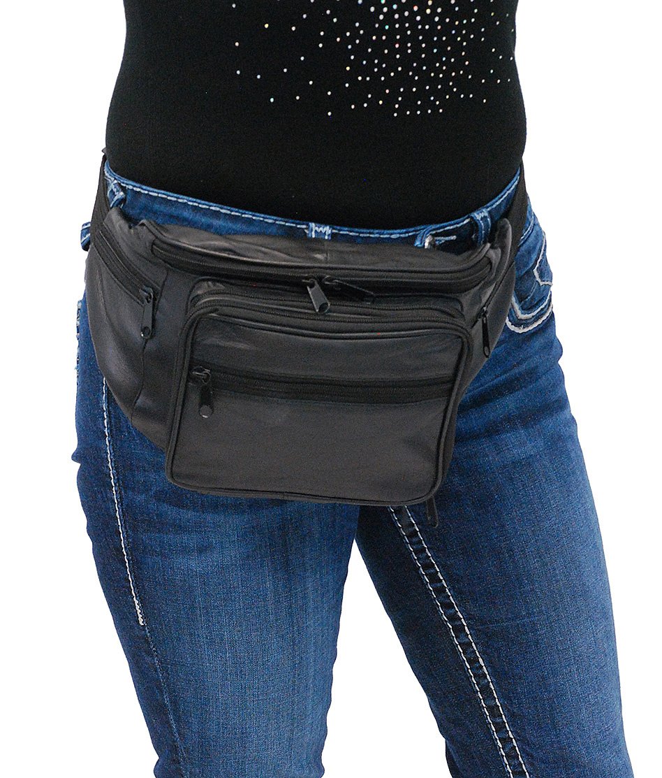 Super Jumbo Black Leather Waist Bag Fanny Pack #FPX3090K