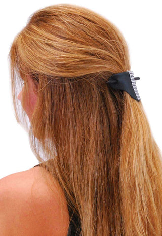Black Leather Stick Barrette w/Crystal Stripe #AH14050SIL