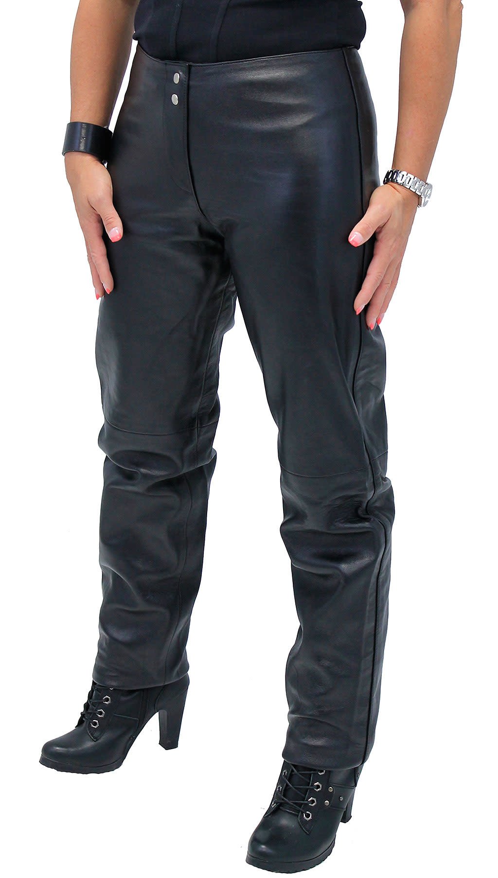 Double Snap Ladies Lambskin Leather Pants #LP3213K