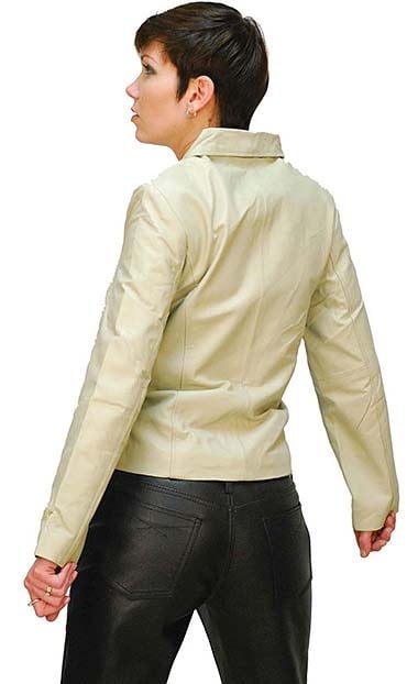 Ladies Cream Colored Leather Zip Jacket #L21051W