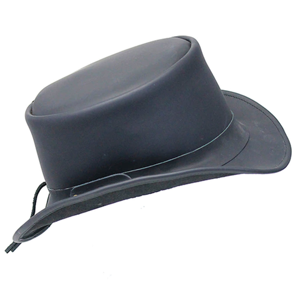 Plain Black Leather Biker Tophat #H92360K