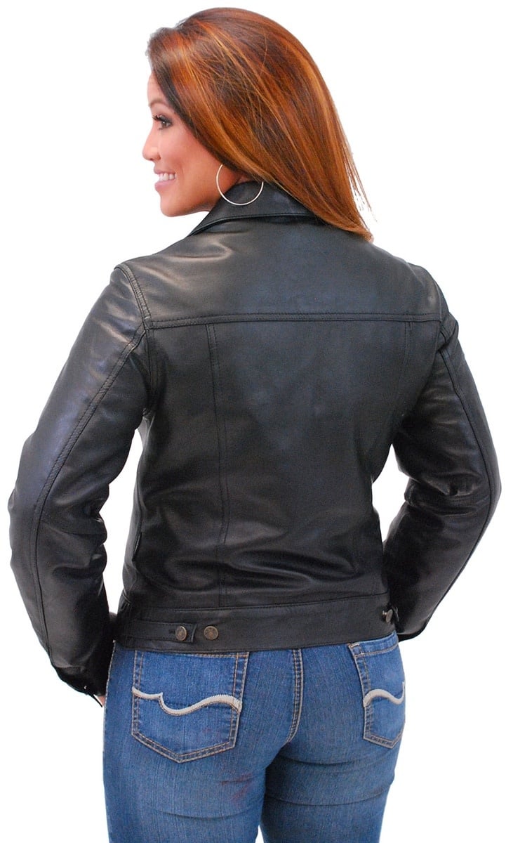 Women's Lightweight Soft Lambskin Leather Jean Jacket w/Zip Out #L71BTZK (S-M)