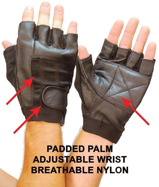 Pro Leather Fingerless Gloves w/Nylon #GPAKEG