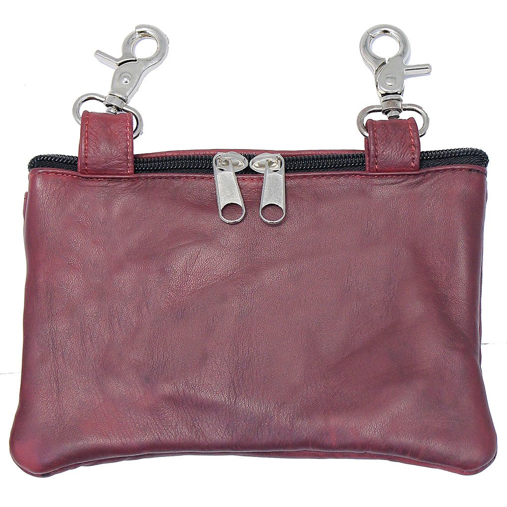 Burgundy Lambskin Stud Trim Leather Hip Klip Bag #PKK9702RR