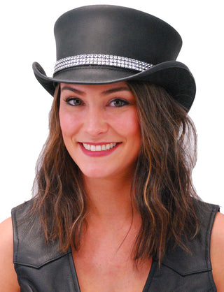 Simulated Crystal on Black Leather Hatband #HB-CRY