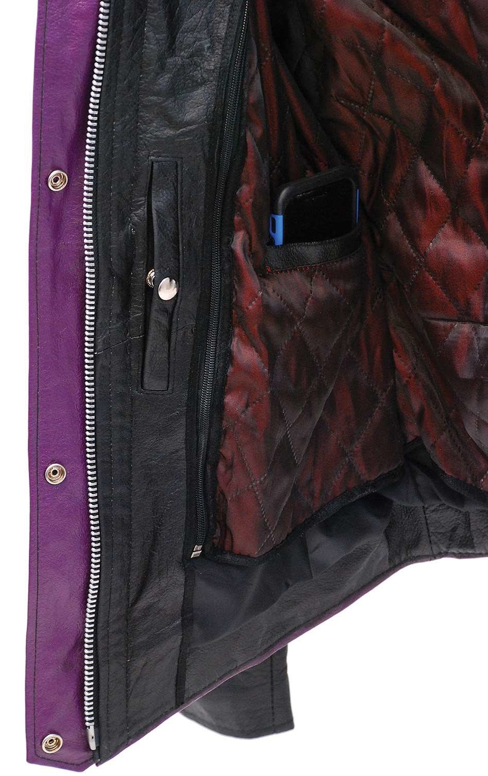 Genuine Bone & Purple Fringe Leather Jacket #L1616FBPUR