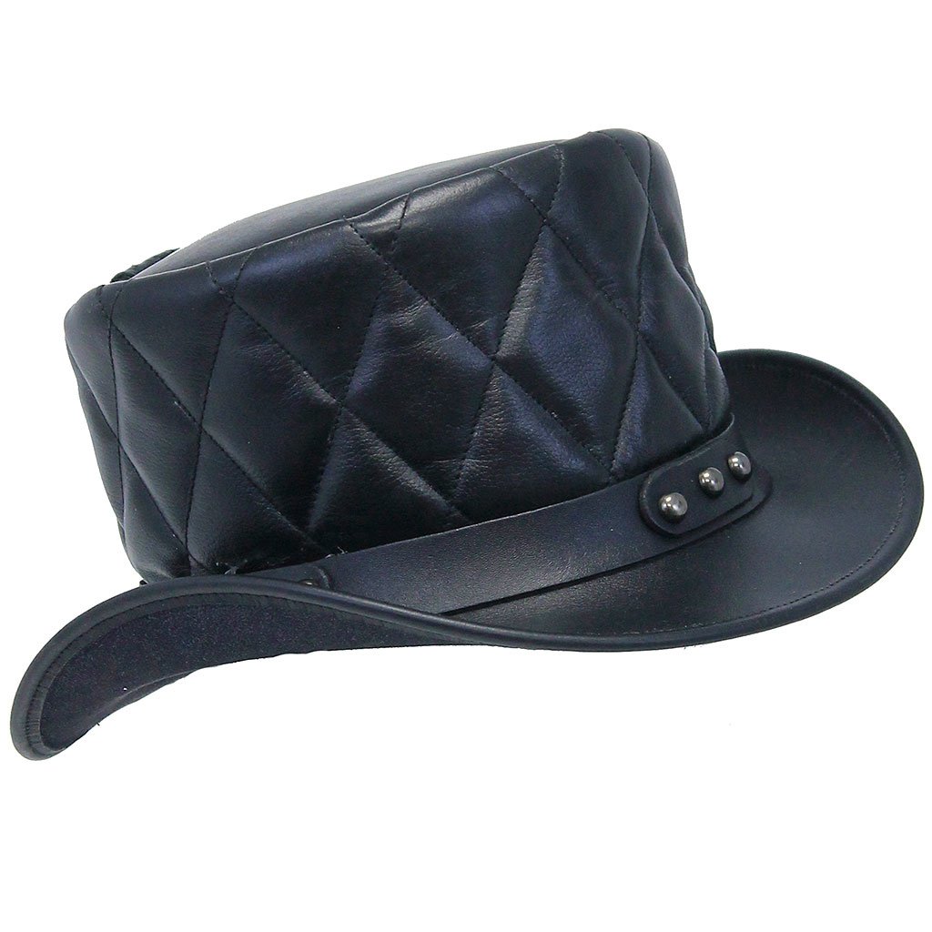 Black Quilted Leather Tophat #H2207QK