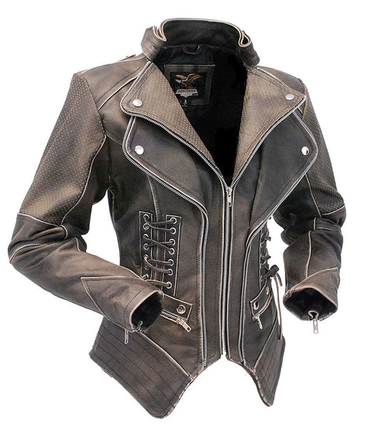 Women's Brown Vintage Steampunk Leather Jacket w/Concealed Pocket #LA15070XZZN (S-3X)