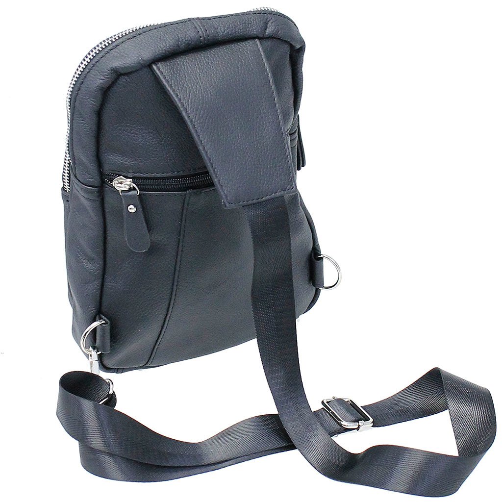 Black Leather Cross Body Sling Bag Pack #BP0040K