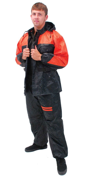 (d) Unisex Two Piece Orange & Black Rainsuit #RS302O