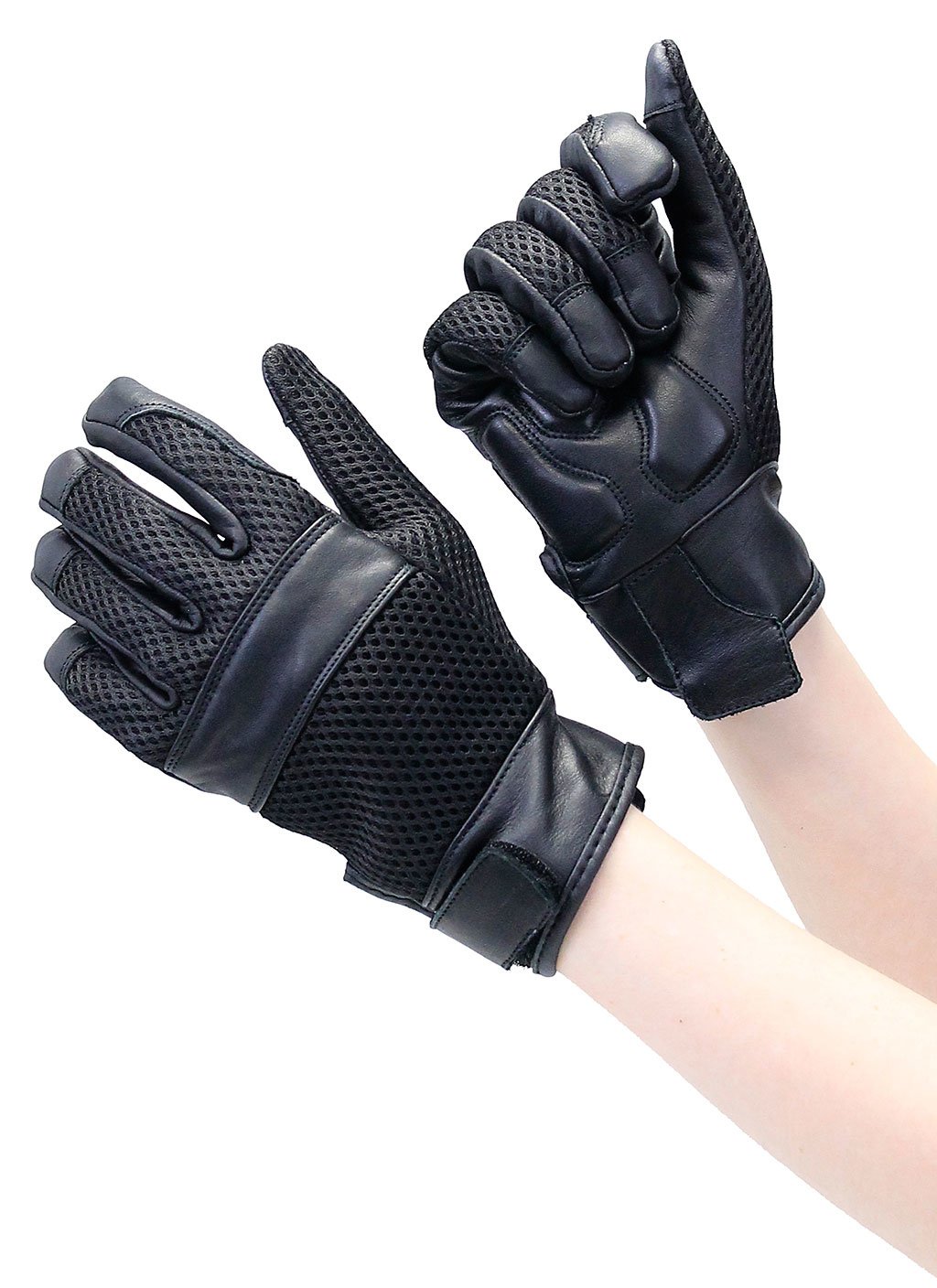 Women's Leather & Mesh Vented Motorcycle Gloves w/Gel #GC8405MVK