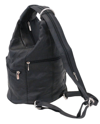 black leather expandable backpack Black Cowhide Expandable Shoulder Bag Backpack #BP3610K