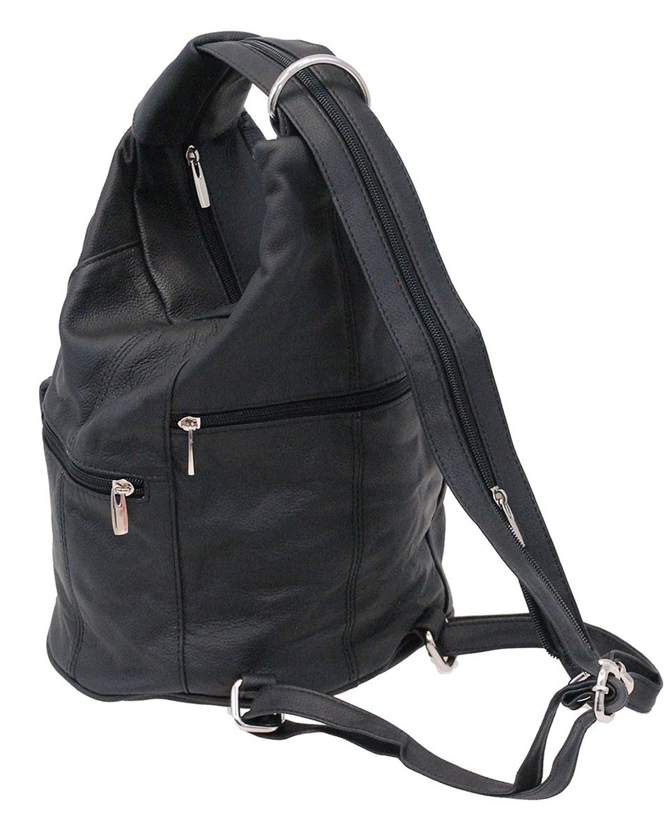 Black Cowhide Expandable Shoulder Bag Backpack #BP3610K