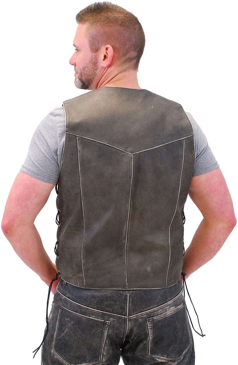 Vintage Brown Side Lace Biker Vest w/Concealed Pockets #VMA273LDN (3X-5X)