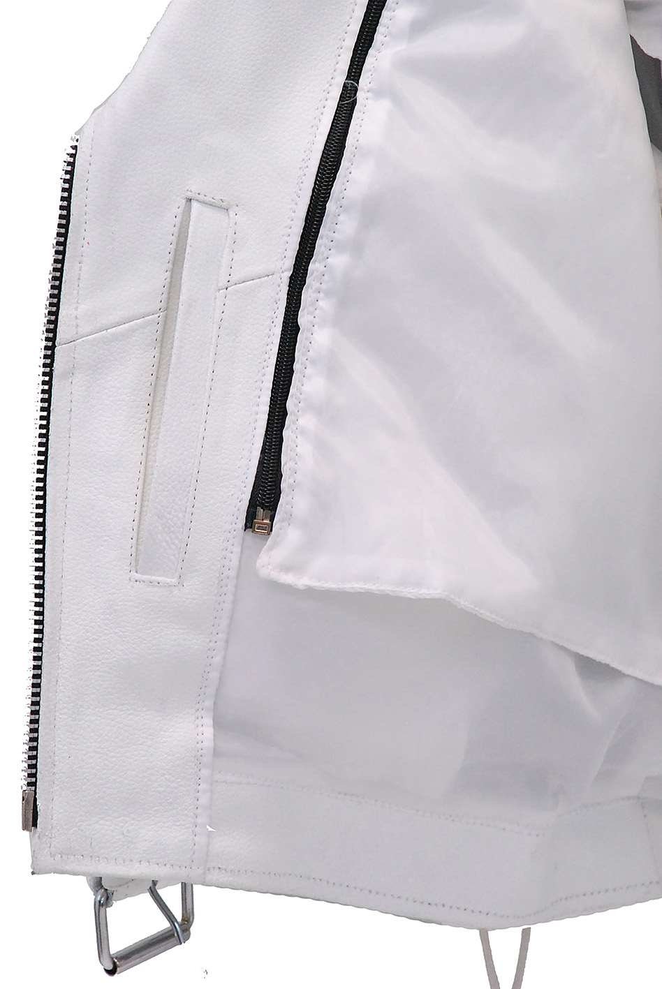 White Leather Motorcycle Jacket w/Side Lace #L6027LW