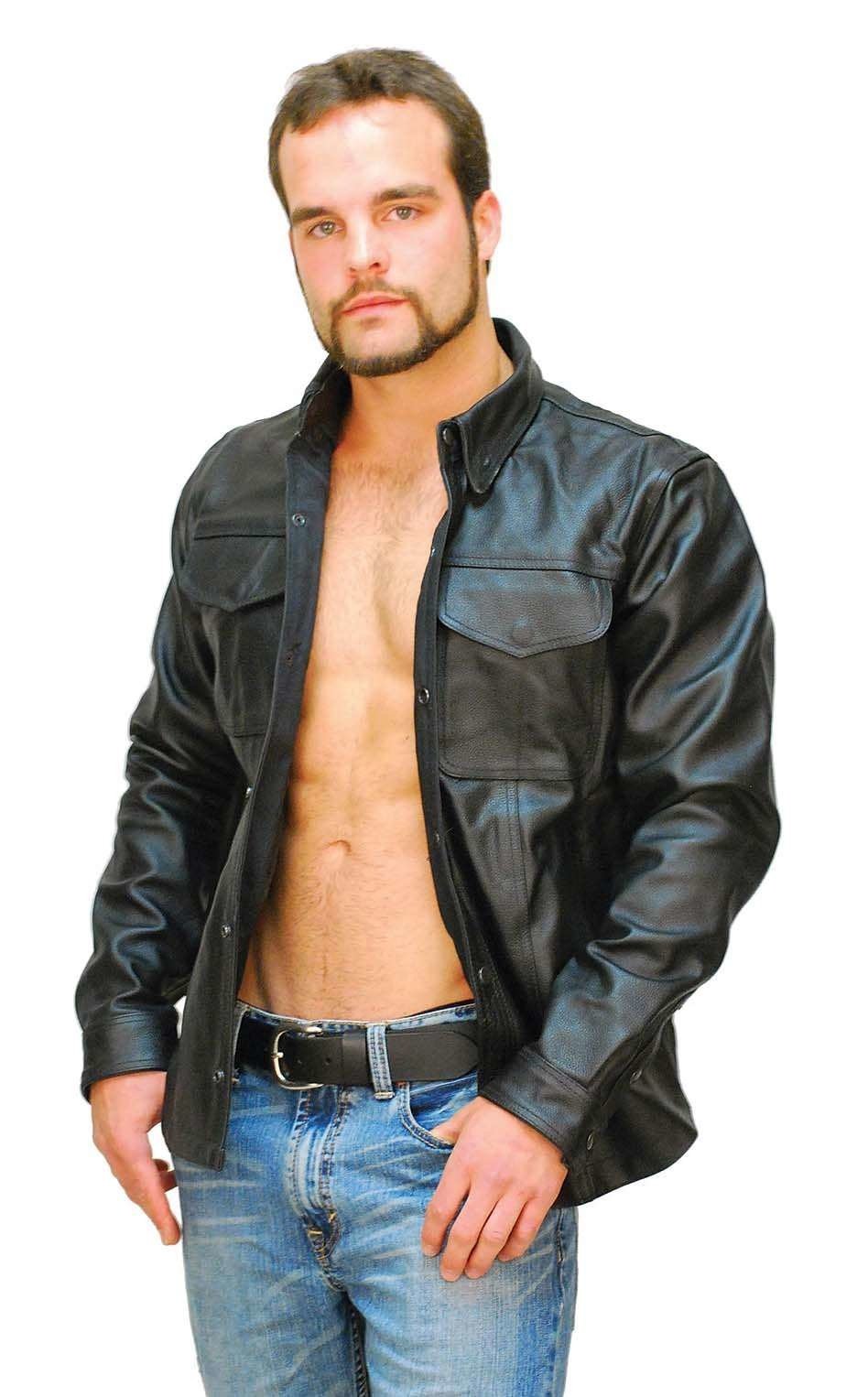 Heavy Snap Up Biker Leather Shirt - Special #MS778SP (S-5X)