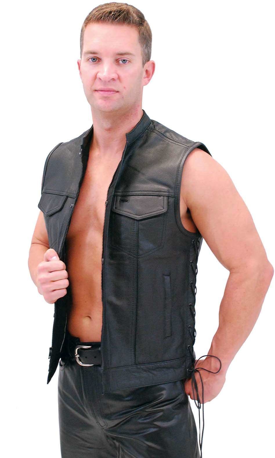 Men's Side Lace Buffalo Leather Club Vest w/1 Piece Back #VM685BSF