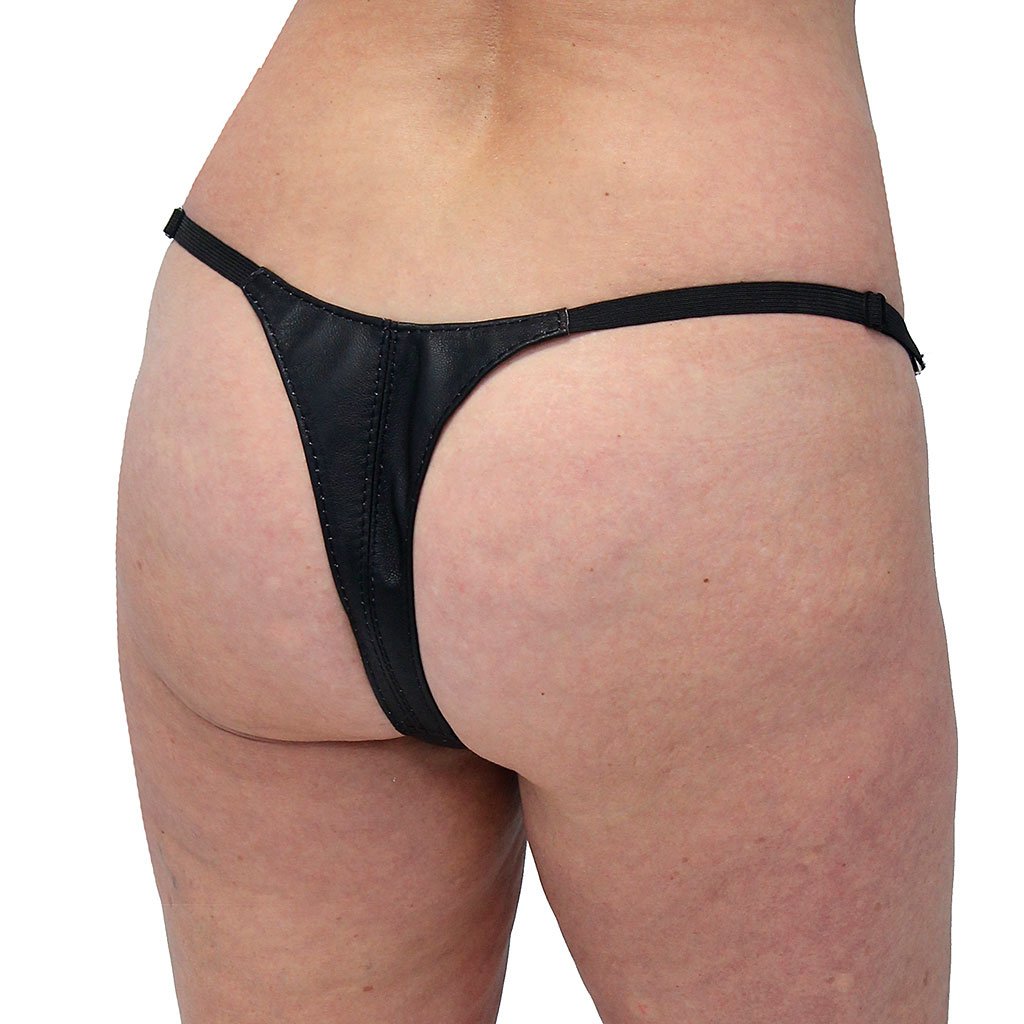 Snap Away Black Leather Thong with Crystal Sides #UGTB204KCRK