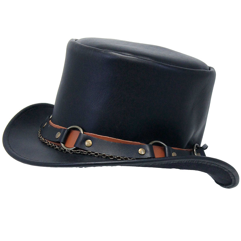 Black Leather Tophat w/Chains & Rings #H2208RCK (S-M)