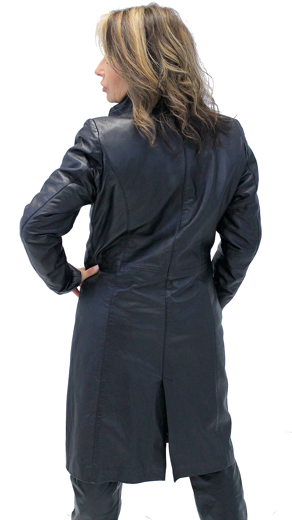 Hidden Button Long Lambskin Leather Coat For Women #L2011398ZK