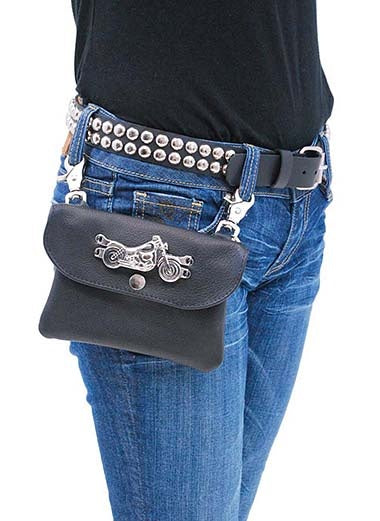 Motorcycle Double Clip Leather Pouch #PKK1306BIK