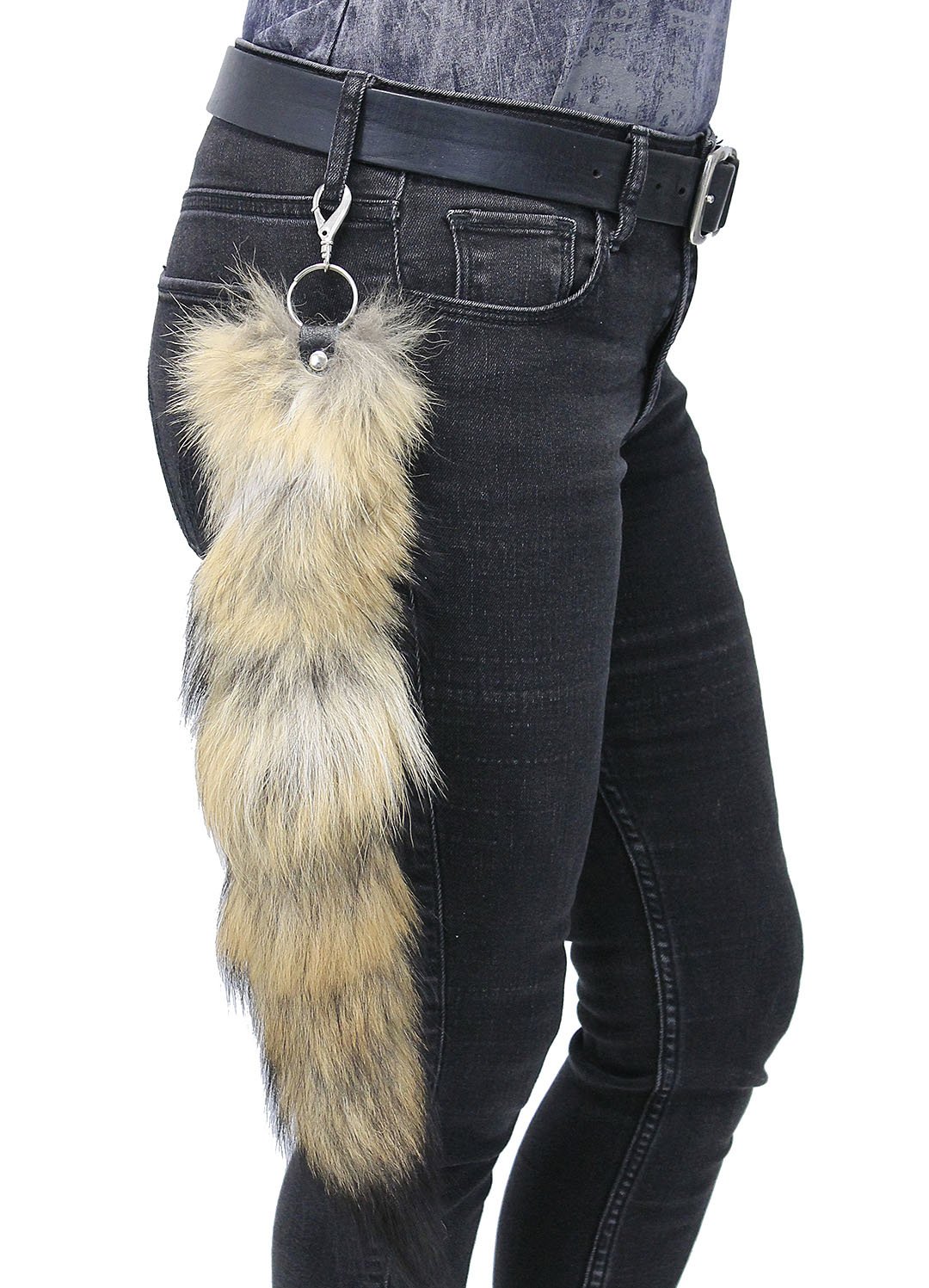 Genuine Fox Tail Key Ring w/Claw Clip #KC500FOX