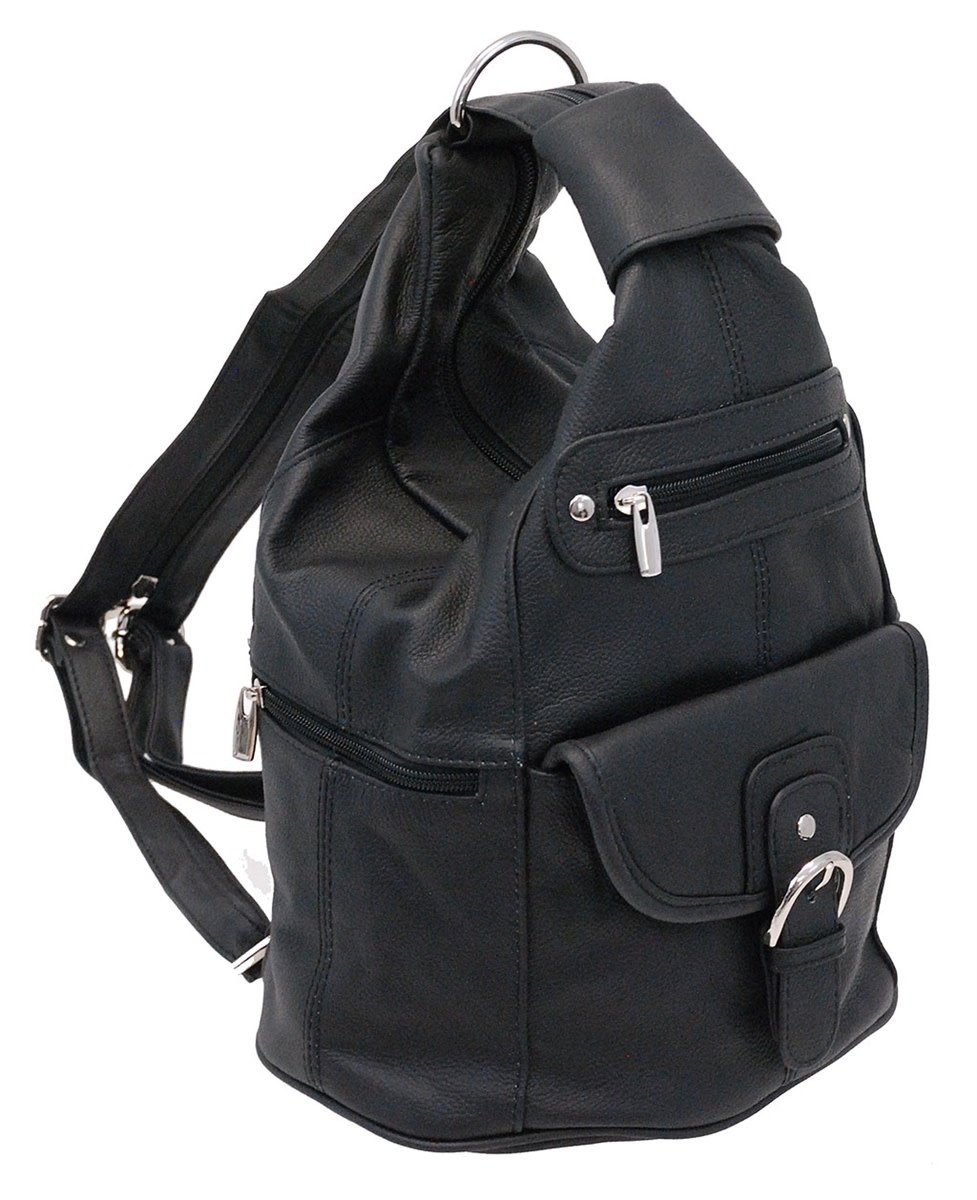black leather sling bag backpack Black Cowhide Expandable Shoulder Bag Backpack #BP3610K – Jamin Leather®