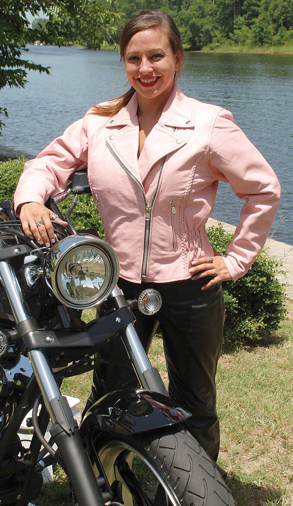 Pink Leather Jacket - Road Angel Motorcycle Jacket #L26522ZP